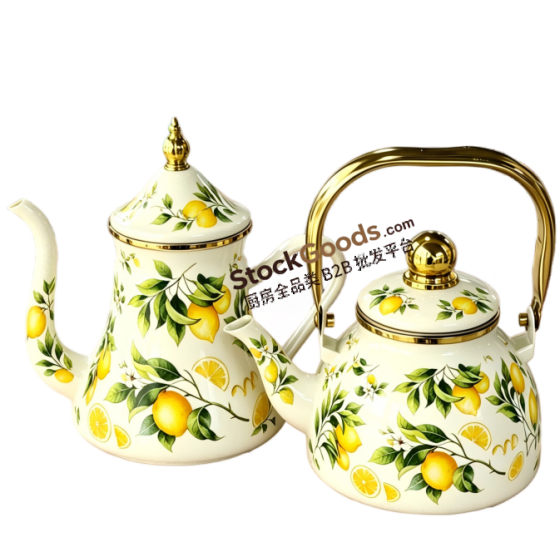 1.2L Premium Middle East Style Enamel Coffee Kettle with Golden Fittings